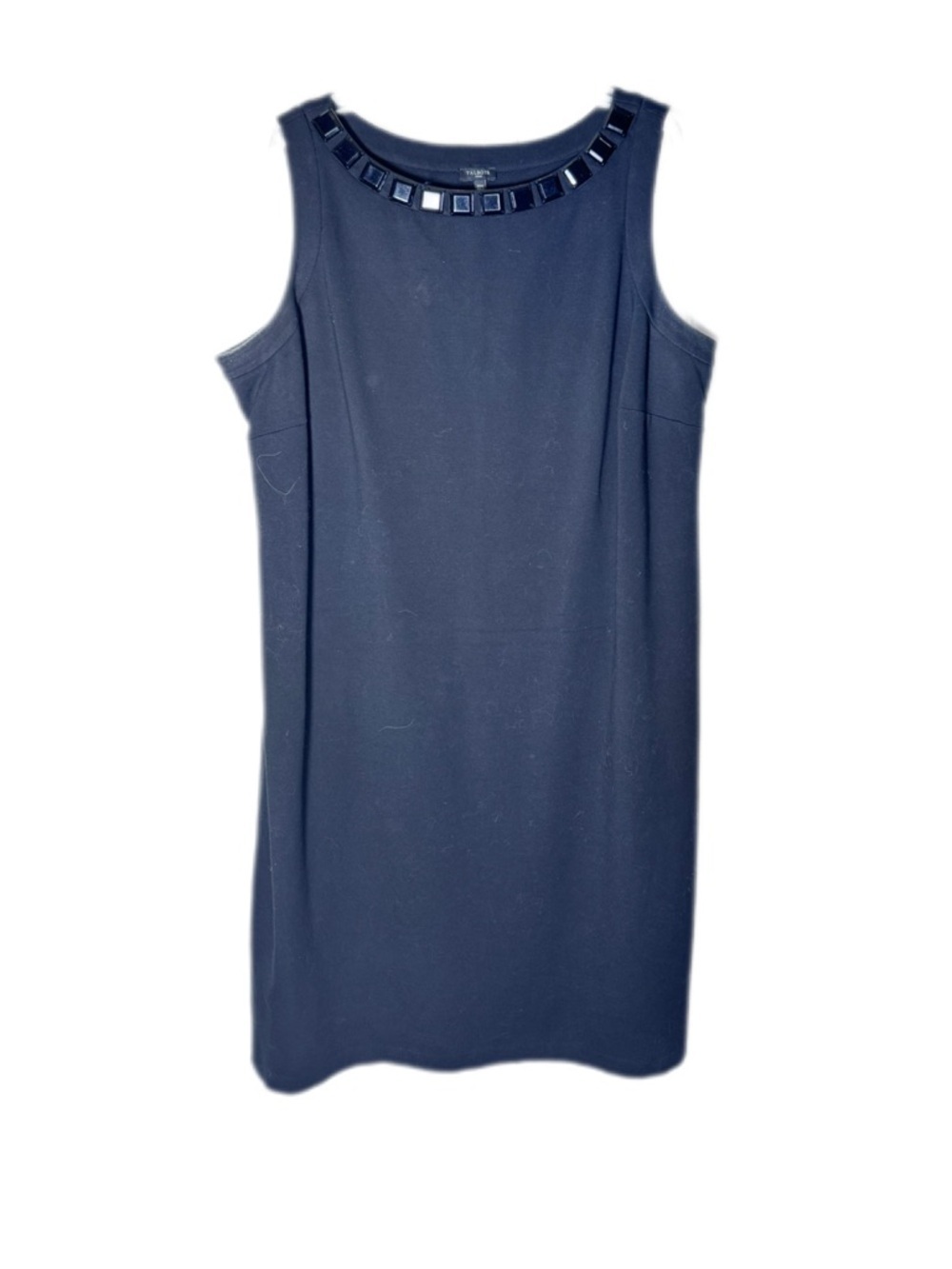 Talbots Woman Black Sleeveless Midi Sheath Dress with Square Jewel Neck